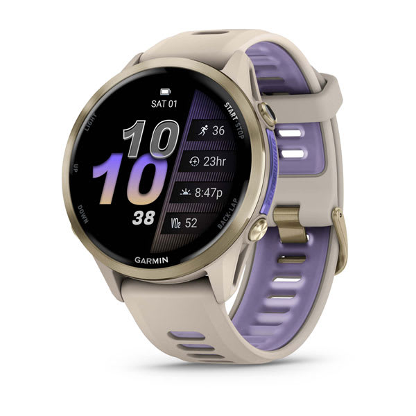 Forerunner® 970, Soft Gold Titanium with French Gray Case and French Gray/Translucent Indigo Band