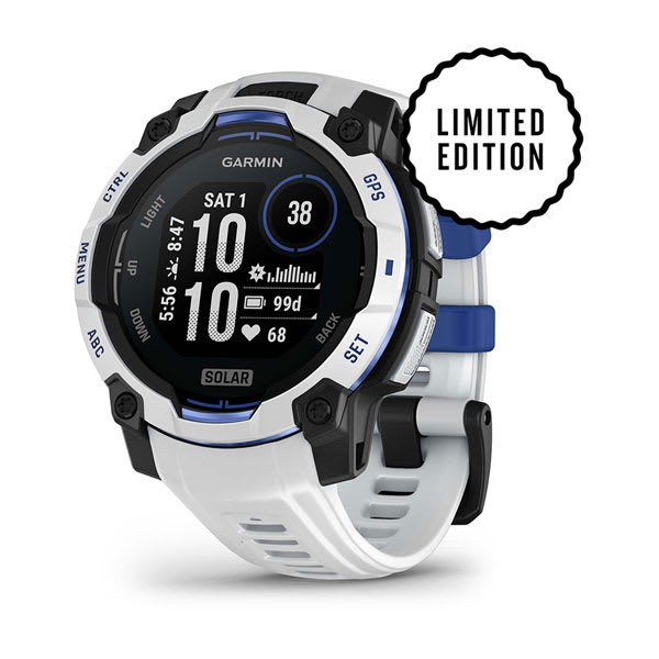 Instinct® 3 – 45 mm, Solar, Whitestone with Whitestone/Bolt Blue Band