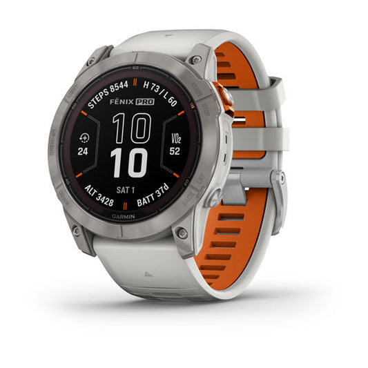 f?nix® 7X Pro – Sapphire Solar Edition, Titanium with Fog Gray/Ember Orange Band