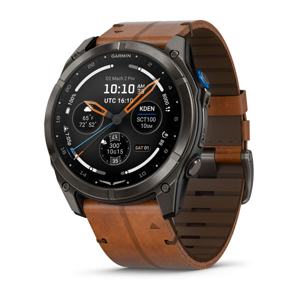 Garmin D2™ Mach 2 Pro – 51 mm, Carbon Gray DLC Titanium with Chestnut Leather Band