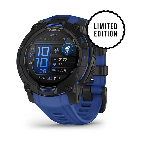 Instinct® 3 – 45 mm, AMOLED, Black with Bolt Blue/Black Band