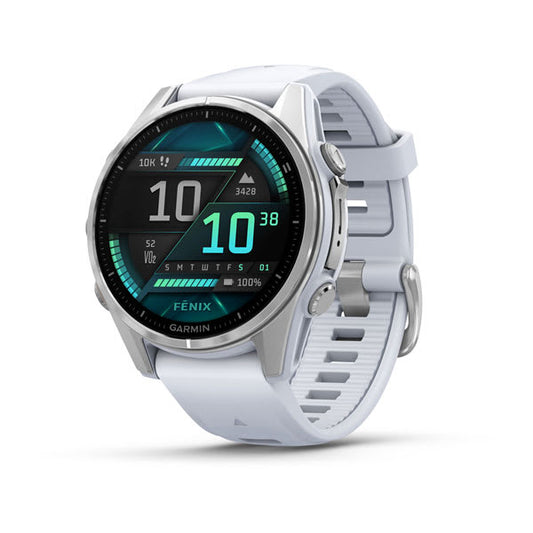 f?nix® 8 – 43 mm, AMOLED, Silver with Whitestone Silicone Band